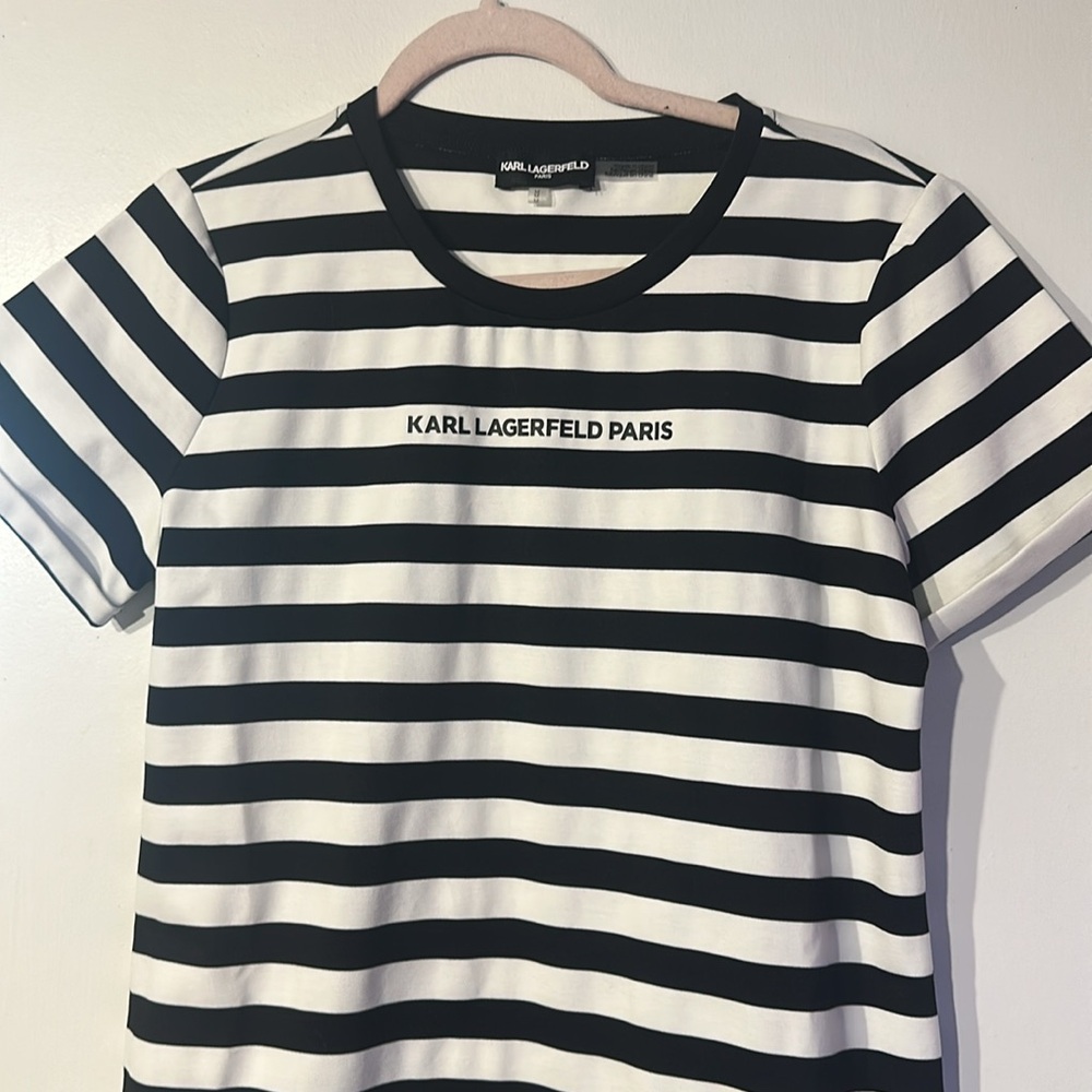 NWOT. Karl Lagerfeld Paris Striped Dropped Waist T Shirt Dress. Size M - Picture 3 of 6